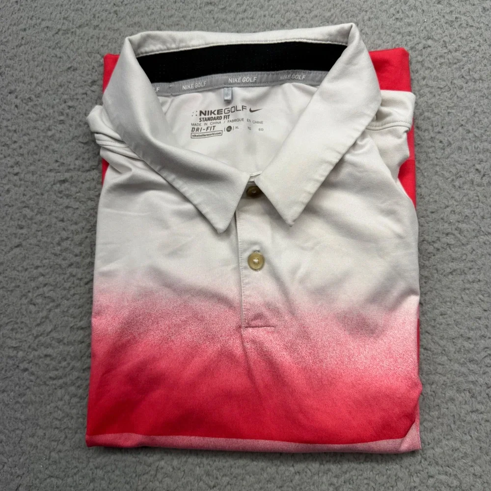Nike Golf 854274-100 Mens XL Red White Gradient Dri-FIT Standard Fit Polo Shirt